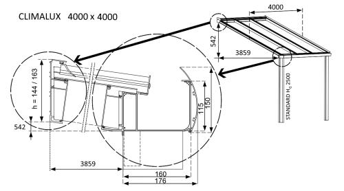 hliníková pergola SKYLUX CLIMALUX 4,0 x 4,0 m antracit + čirý PC