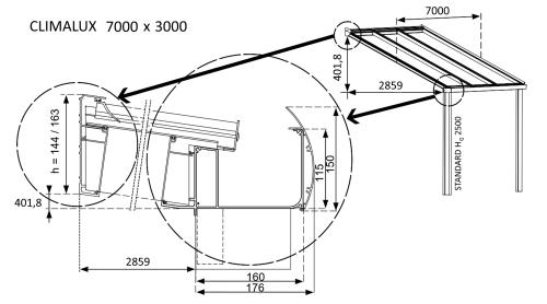 hliníková pergola SKYLUX CLIMALUX 7,0 x 3,0 m antracit + čirý PC