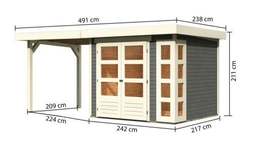 dřevěný domek KARIBU KERKO 3 + přístavek 240 cm (82933) terragrau