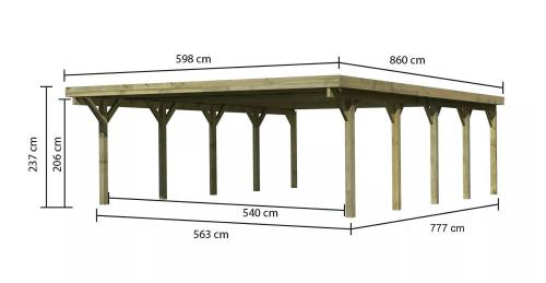 carport KARIBU CLASSIC 3A 61978 ocelové střešní plechy